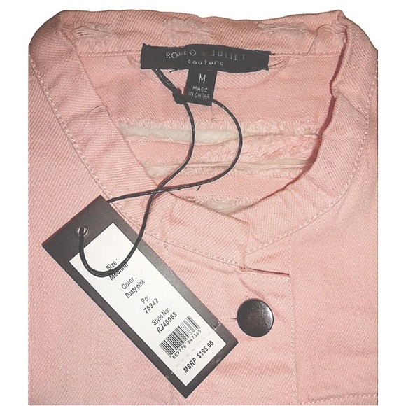 $195 Romeo Juliet Distressed Ripped Jacket Medium Pink Denim Bell Sleeves Cotton - Picture 8 of 14